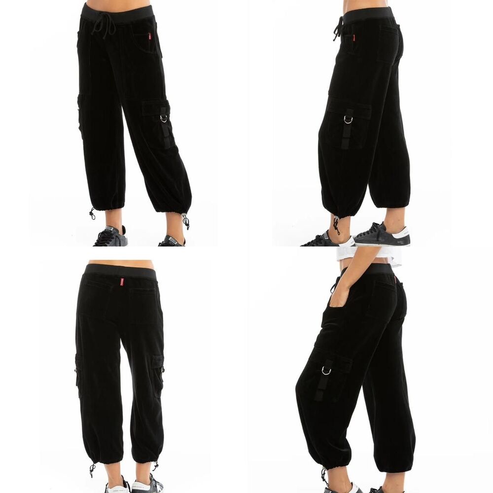 vintage y2k Hard Tail Forever black cargo velour cropped sweatpants size large